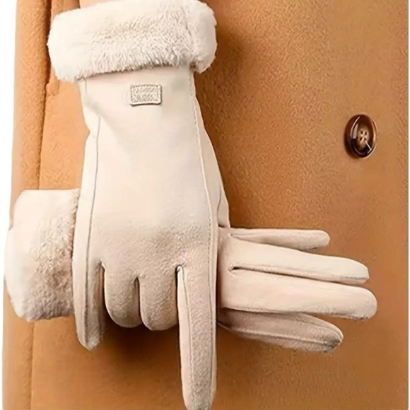 COZY PLUSH LINED TOUCHSCREEN COMPATIBLE GLOVES IN BEIGE - Picture 1 of 5